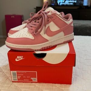 Nike Women Dunk Low Pink and White Sneakers